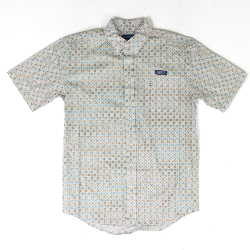 Panhandle Men's Short Sleeve Blue and Brown Geo Printed Button Down SMB3S09563