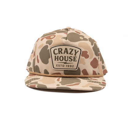 Crazy House Camo Cap with Leather Bolt Patch