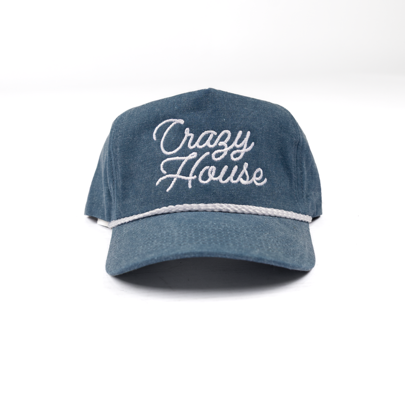 Crazy House Denim Snapback with White Stitching 