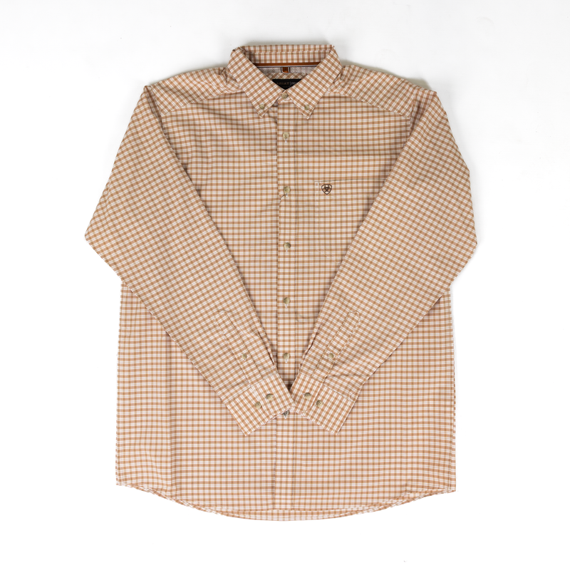 Men's Ariat Almond Oil Mini Plaid Pro Series Niles Classic Fit Shirt 10073609