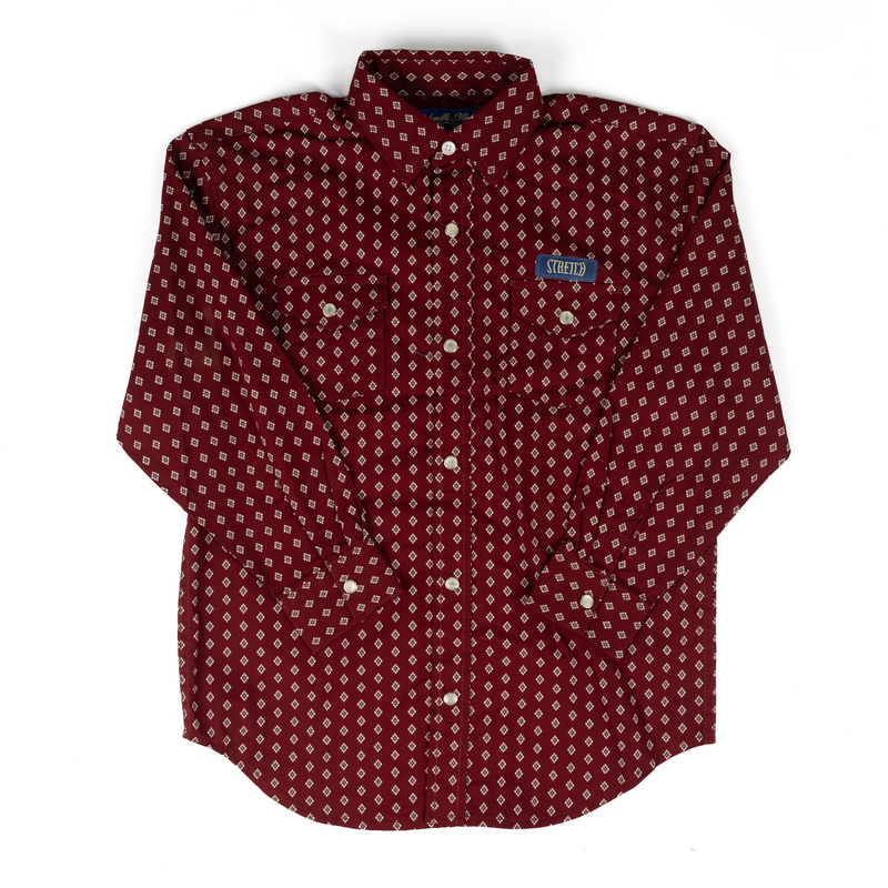 Boy's Panhandle Long Sleeve Burgundy Geo Printed Snap Shirt RBN2S09541