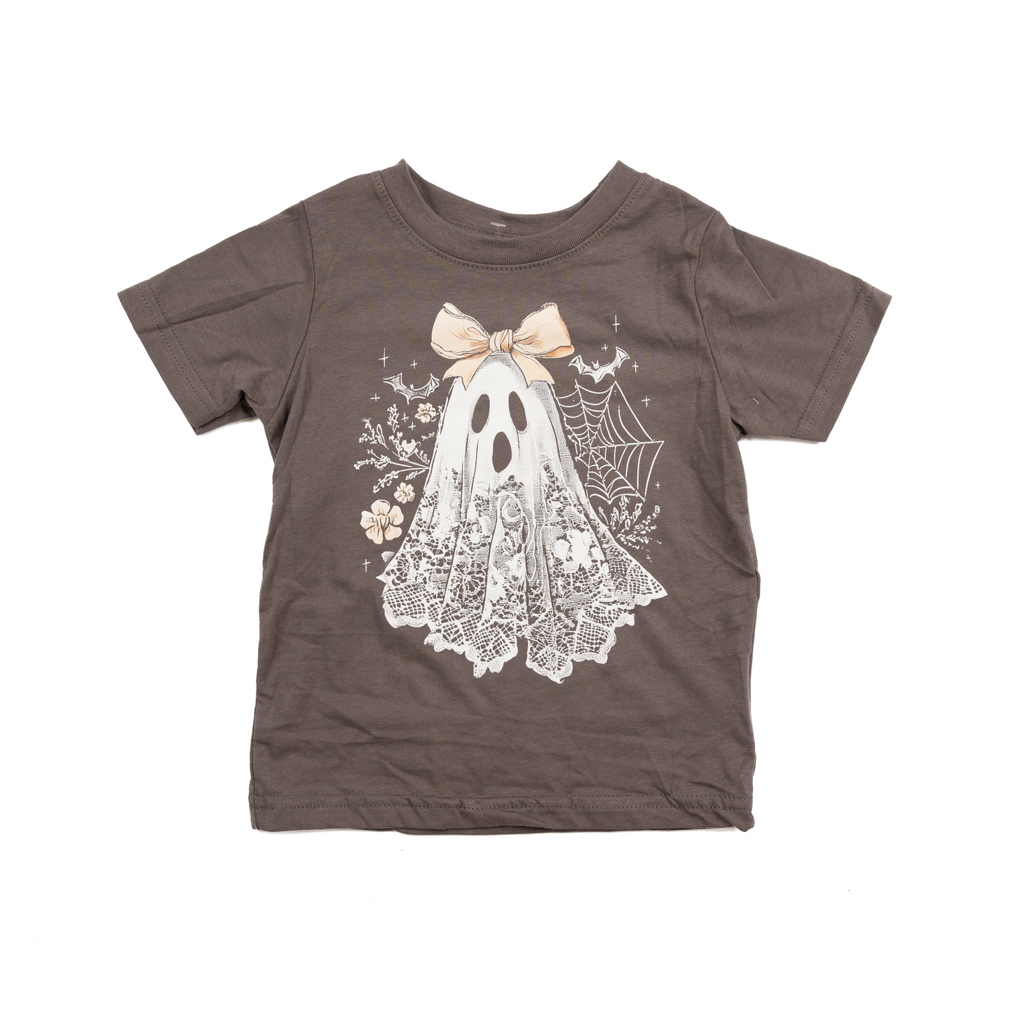 Girl's Gray Lace Ghost Short Sleeve T-shirt 