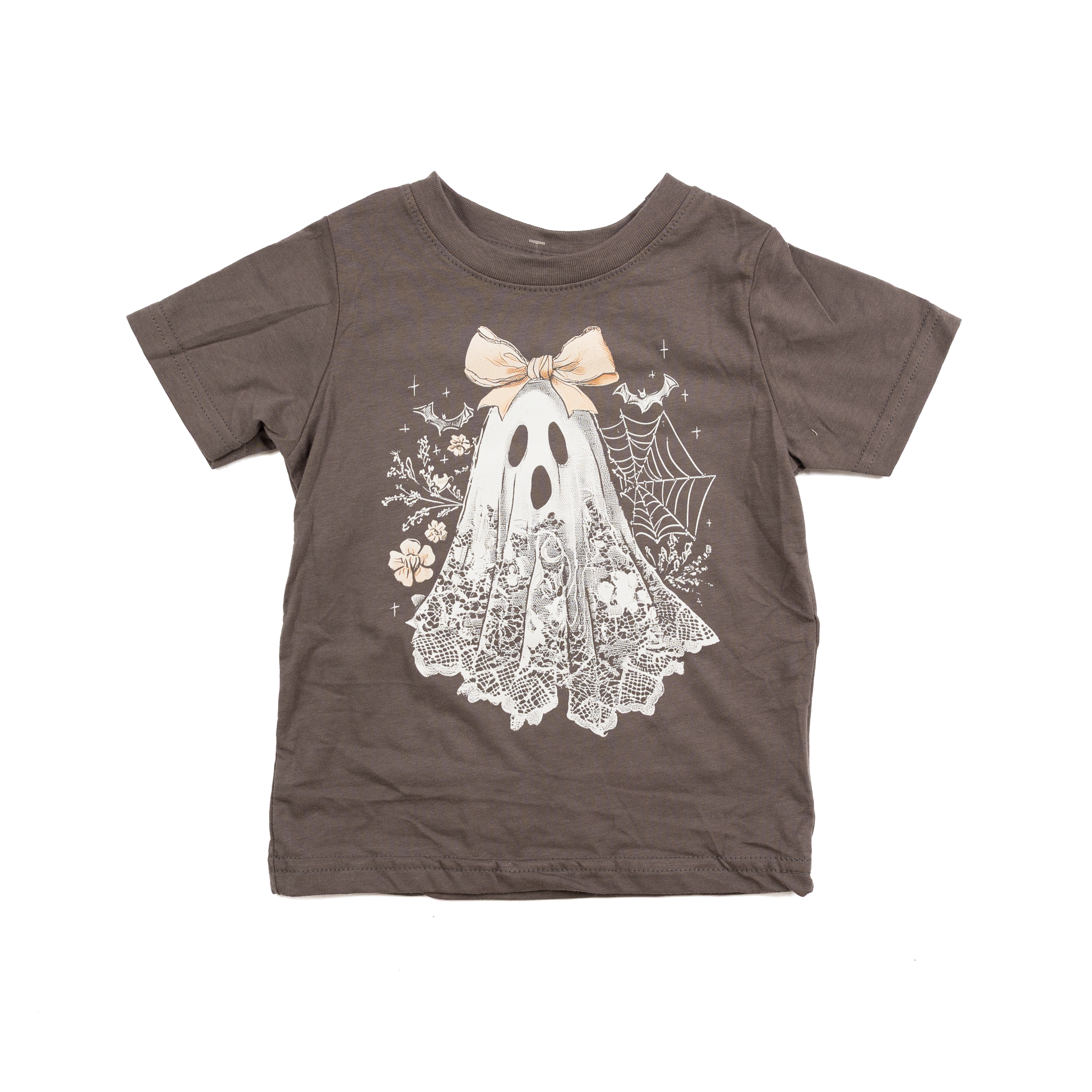 Girl's Gray Lace Ghost Short Sleeve T-shirt 