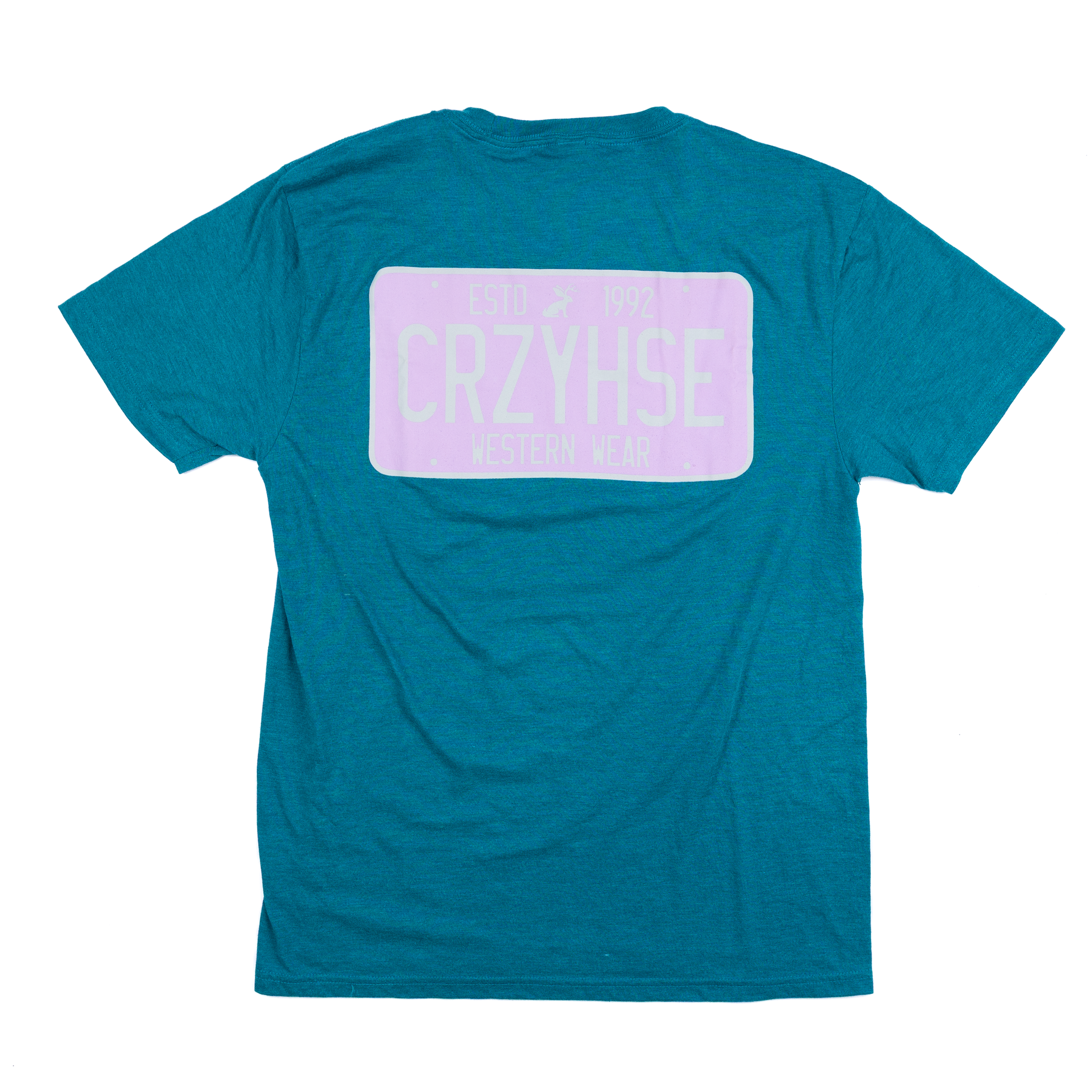 Crazy House Teal and Purple License Plate T-shirt 