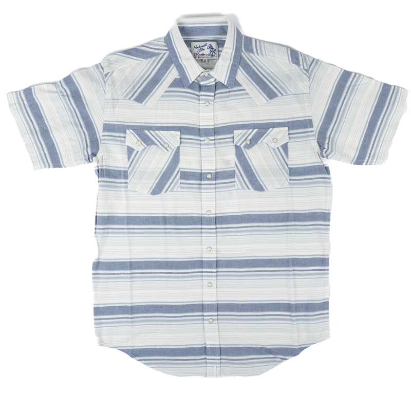 Men's Panhandle Short Sleeve Indigo Striped Snap Shirt PMN3S08151