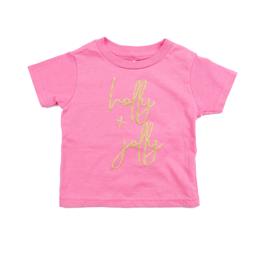 Girl's Pink and Gold "Holly Jolly" Short Sleeve T-shirt