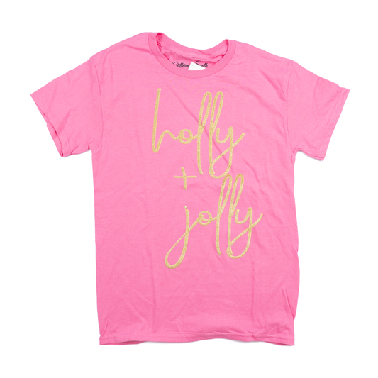 Women's Pink and Gold Holly Jolly T-shirt
