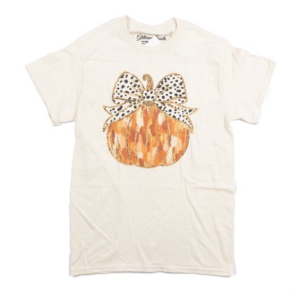 Women's Beige Dot Bow Pumpkin T-shirt 
