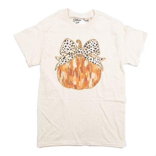 Women's Beige Dot Bow Pumpkin T-shirt 