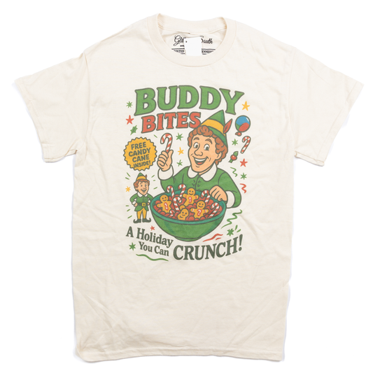 Women's Beige "Buddy Bites" Christmas T-shirt 