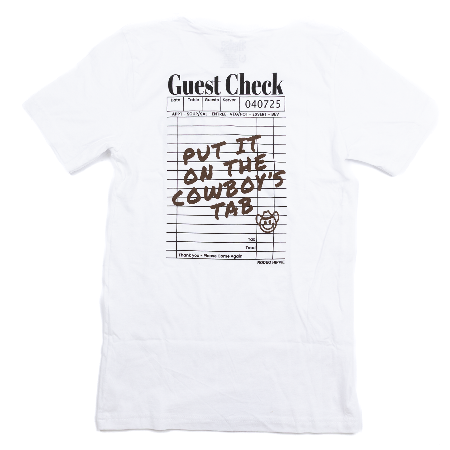 Women's Rodeo Hippie White Short Sleeve "Guest Check" T-shirt