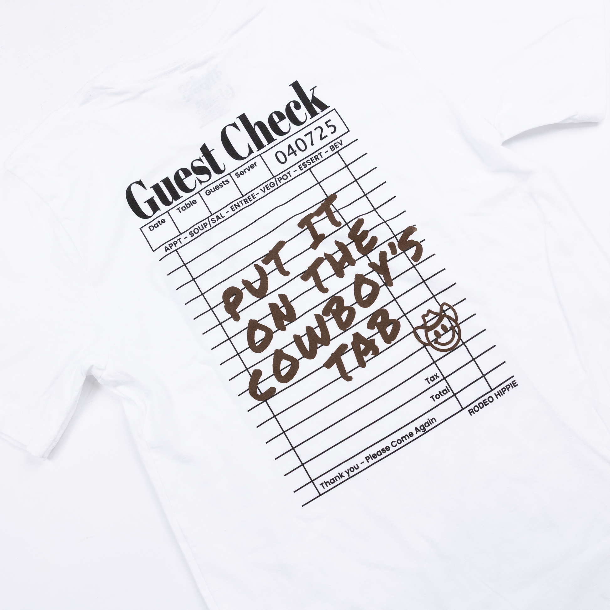 Women's Rodeo Hippie White Short Sleeve "Guest Check" T-shirt