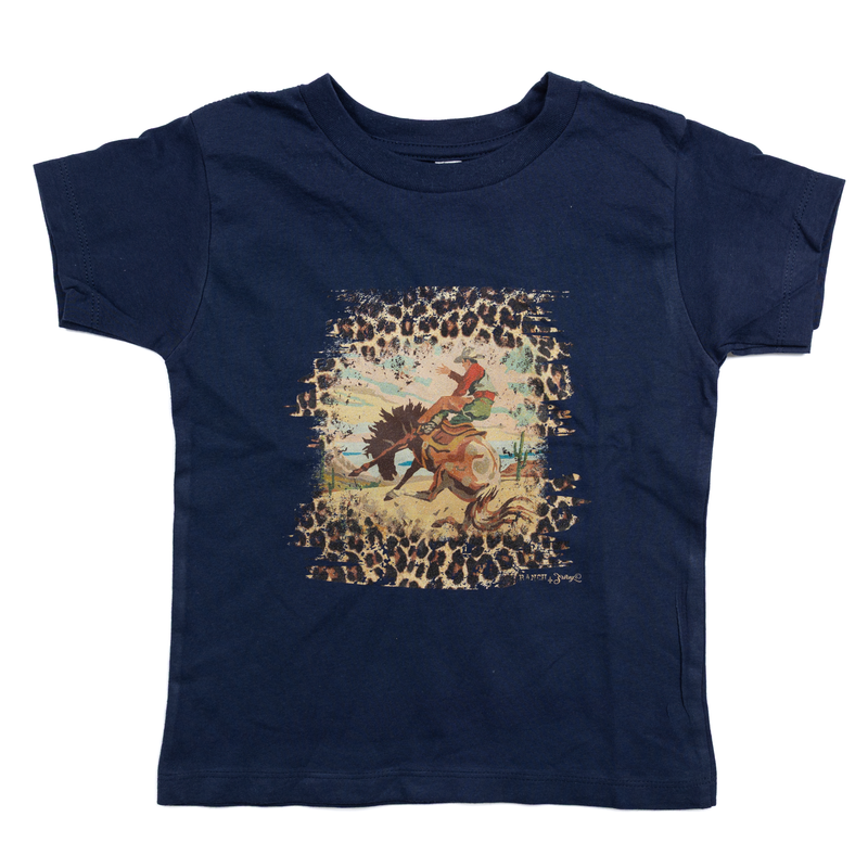 Girl's Navy Leopard Bronc Short Sleeve T-shirt