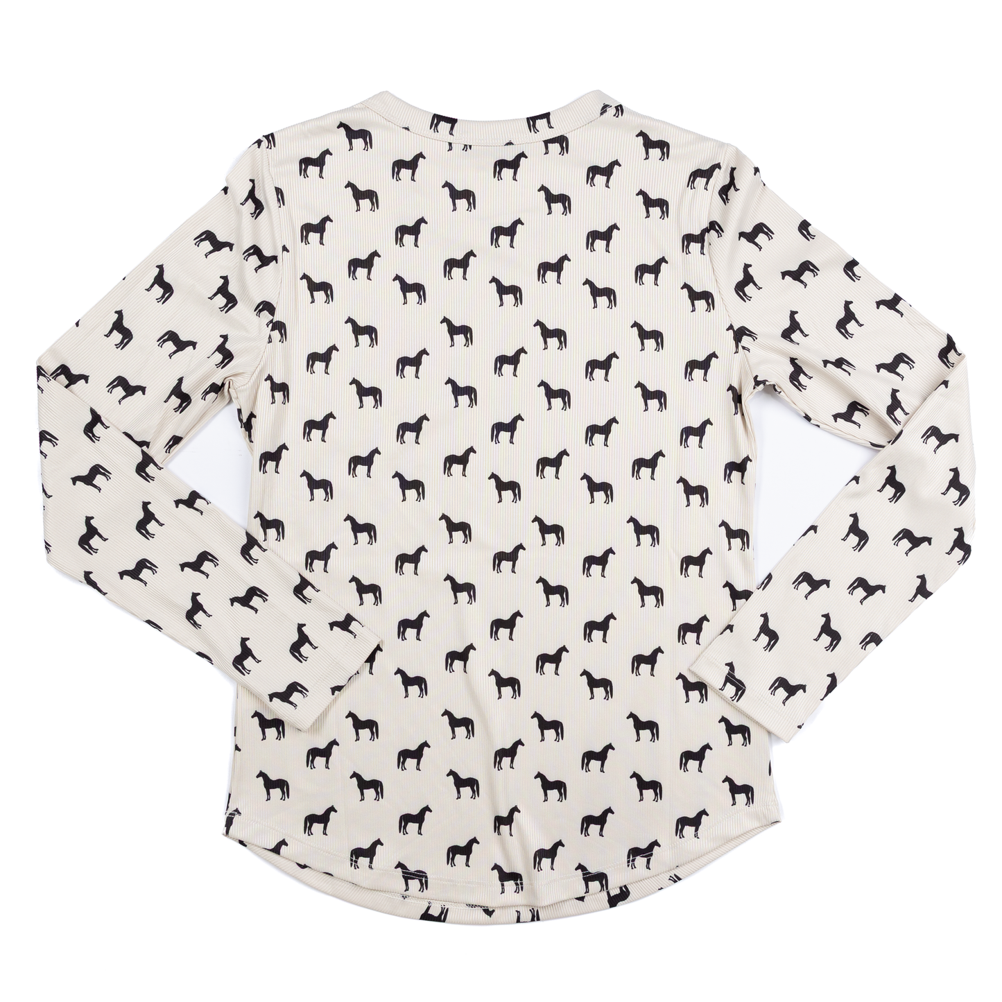 Women's Rodeo Hippie Long Sleeve Beige Shirt with Horses Printed