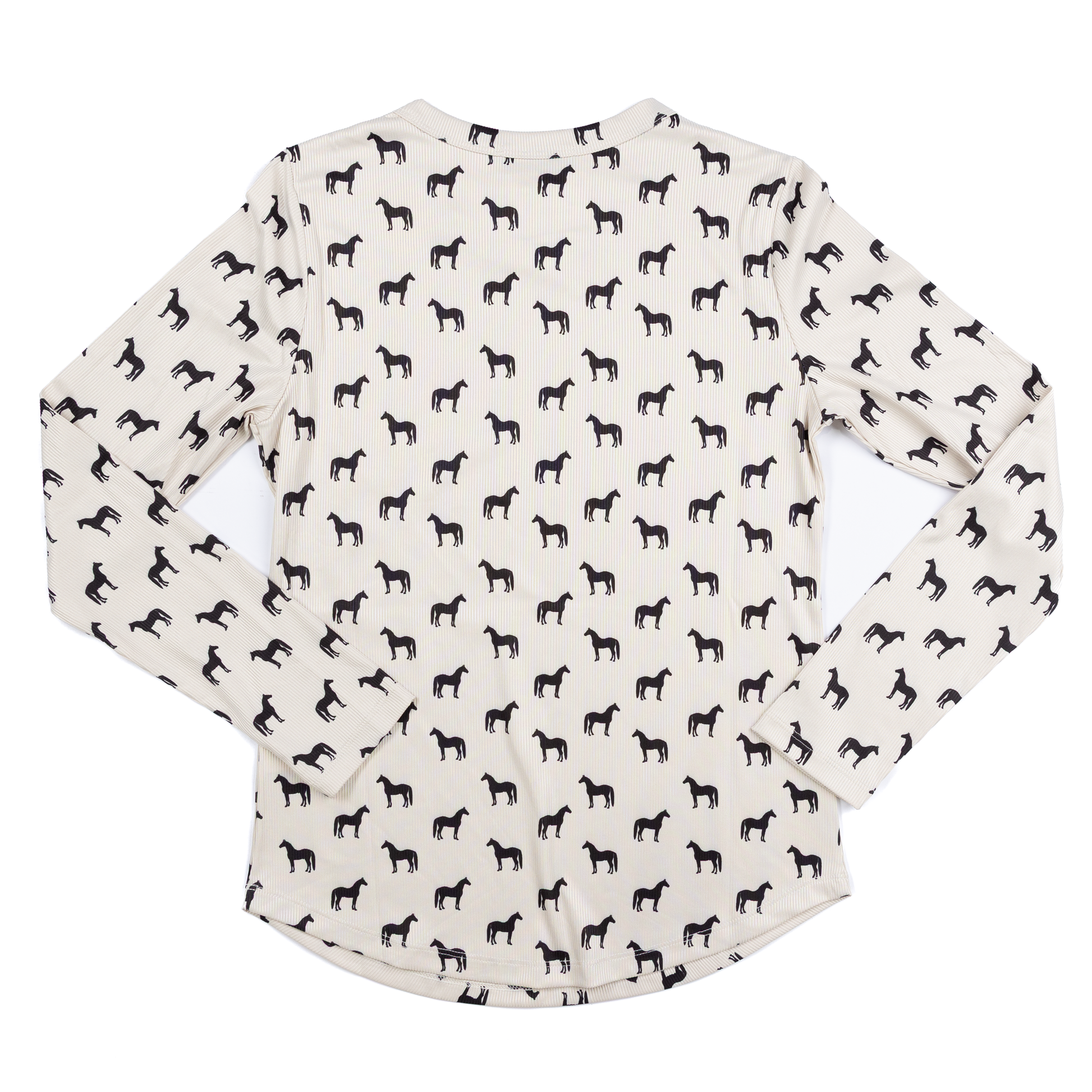Women's Rodeo Hippie Long Sleeve Beige Shirt with Horses Printed