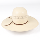 Beige sun hat with brown band on a white background