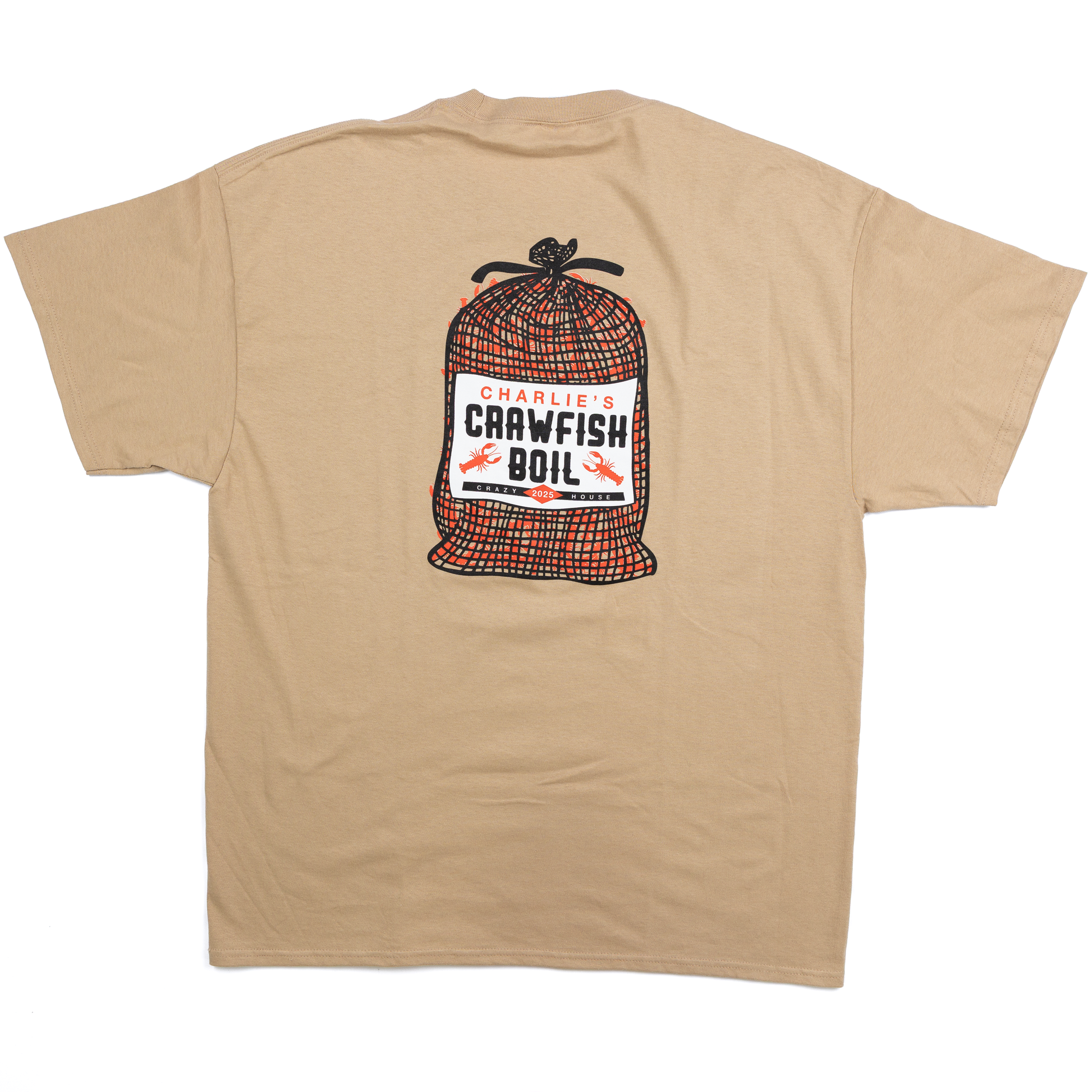 Crazy House Tan "Charlies Crawfish Boil" T-shirt