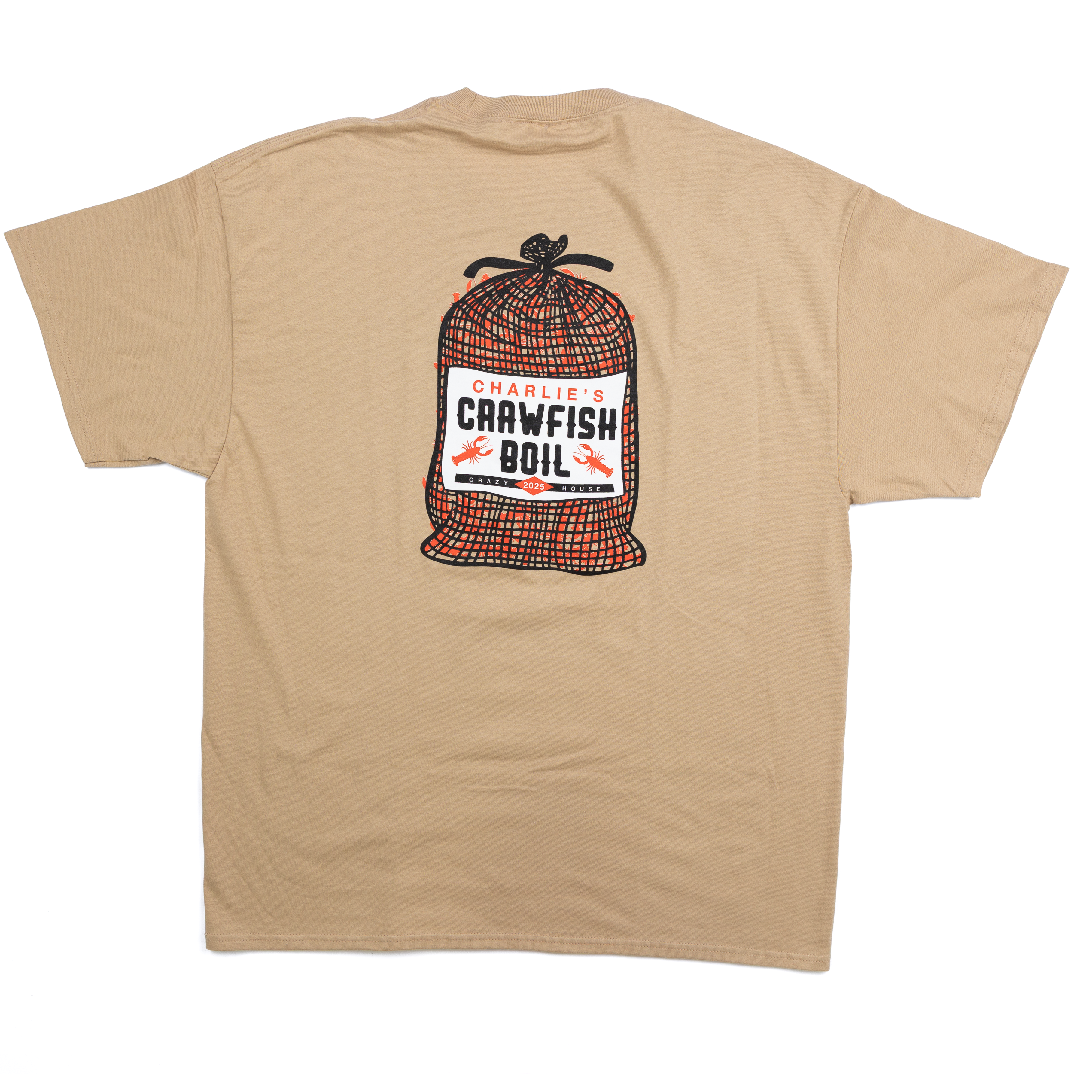 Crazy House Tan "Charlies Crawfish Boil" T-shirt