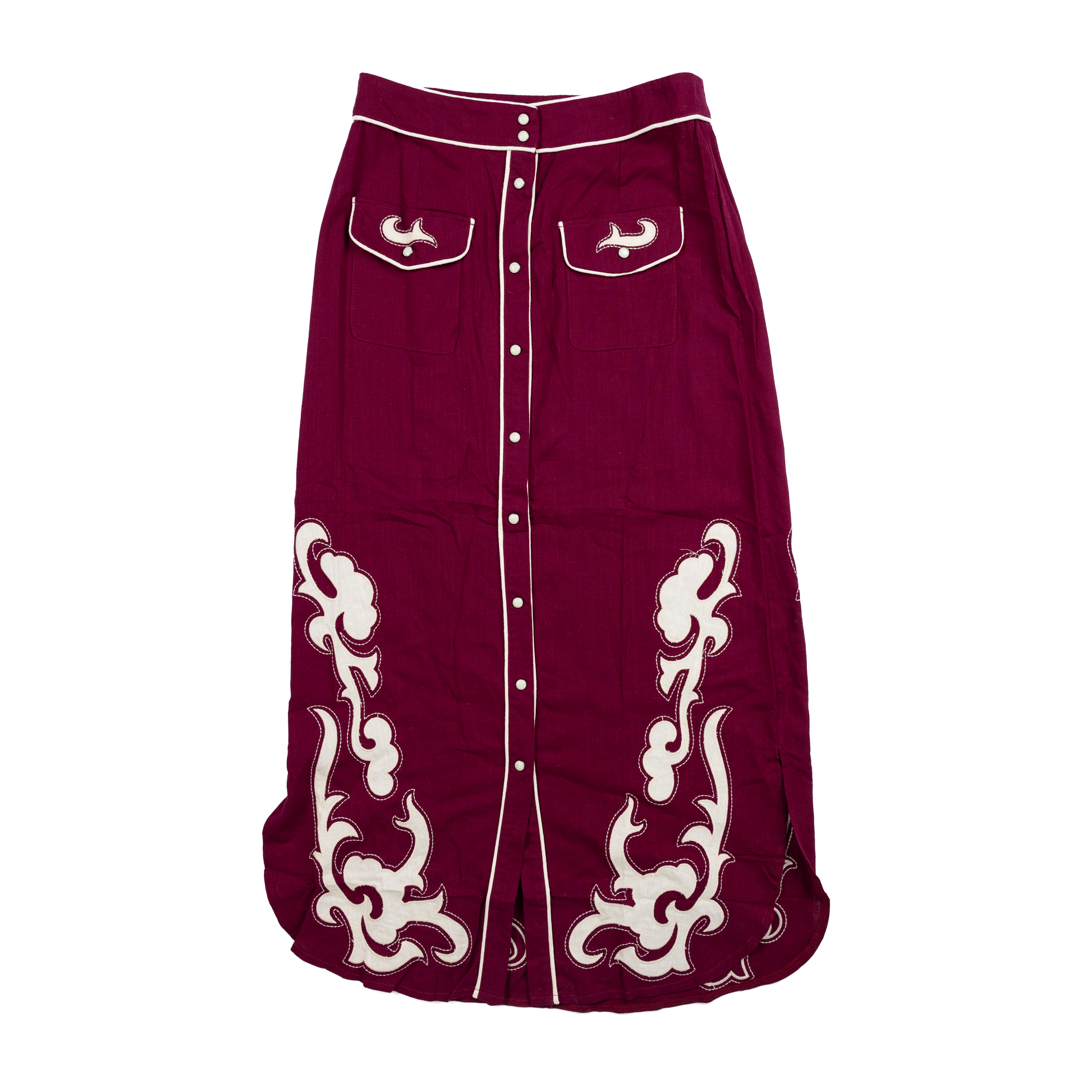Women's Maroon and White Boot Stitched Skirt 