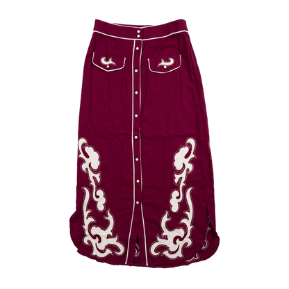 Women's Maroon and White Boot Stitched Skirt 