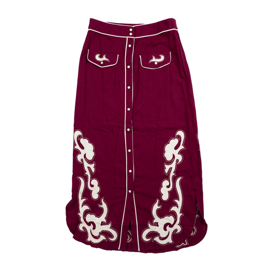 Women's Maroon and White Boot Stitched Skirt 