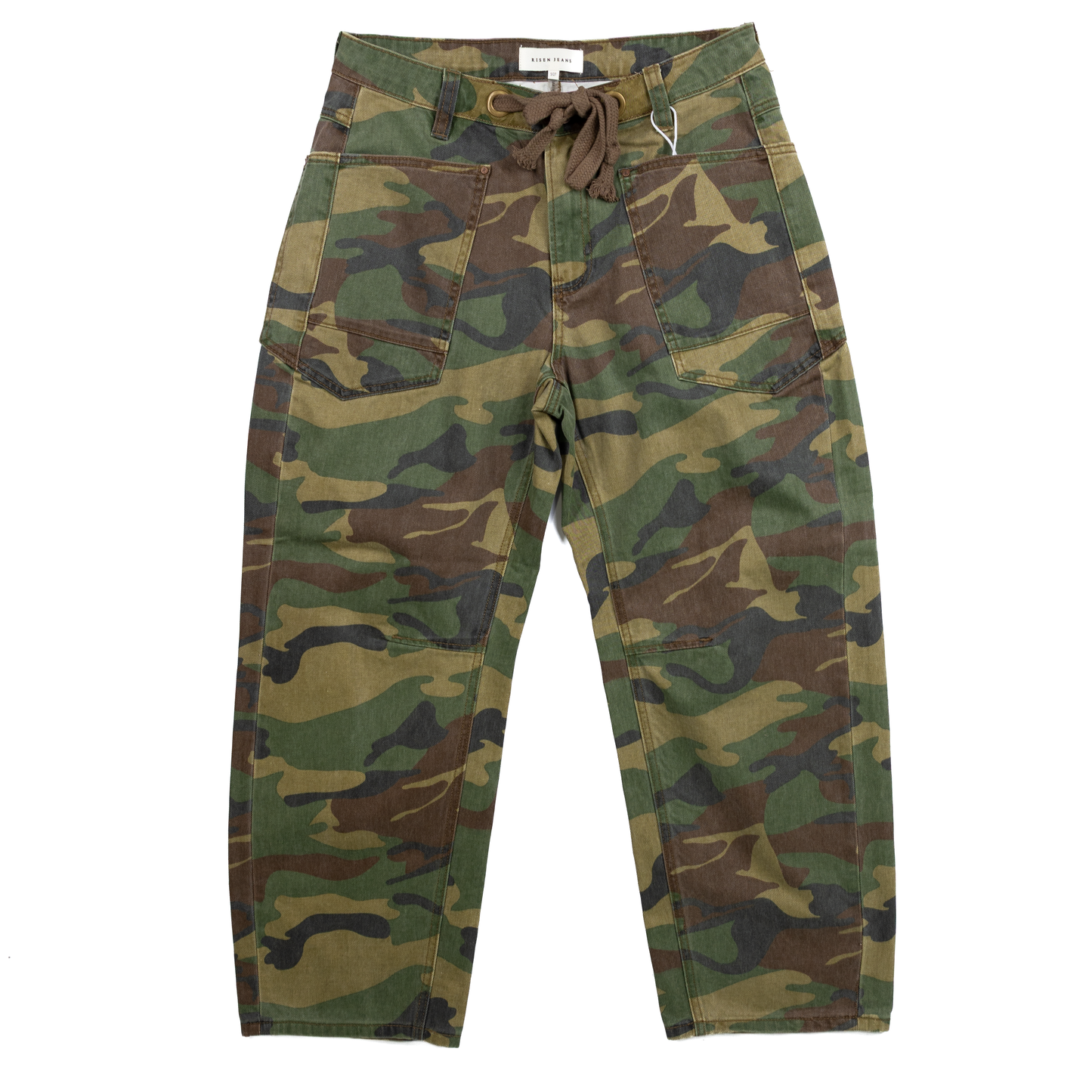 Women's Risen Mid Rise Cropped Camo Wide Leg Jeans PGC21324