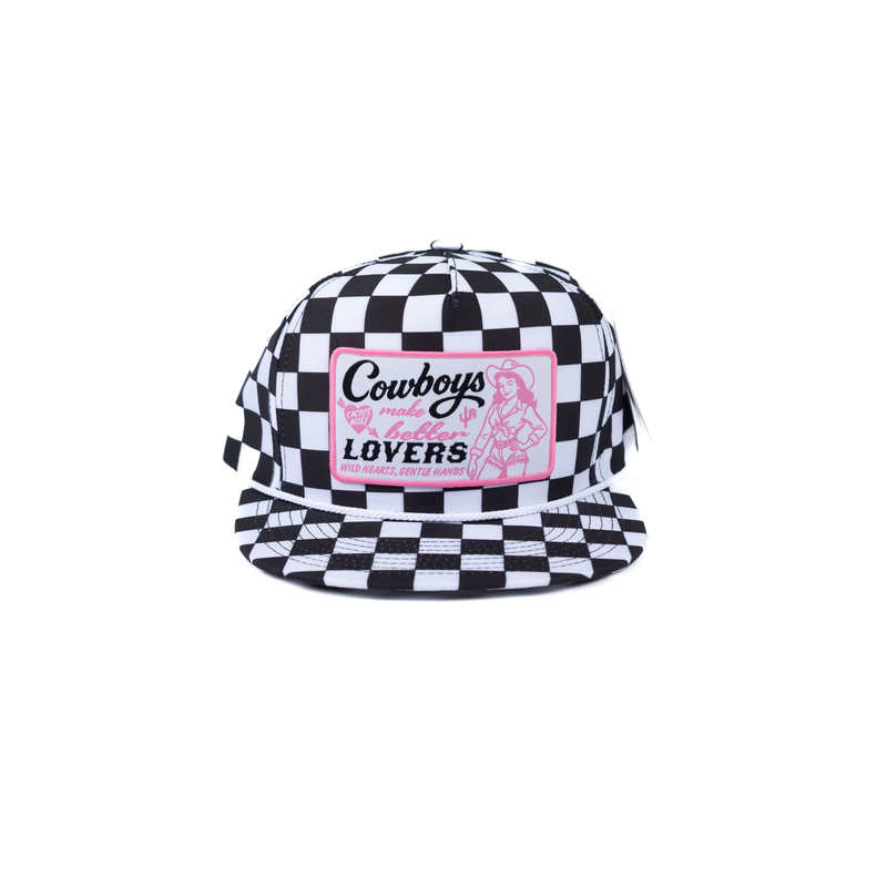 Women's Cactus Alley Checkered Flat Bill with "Cowboys Make Better Lovers" Patch
