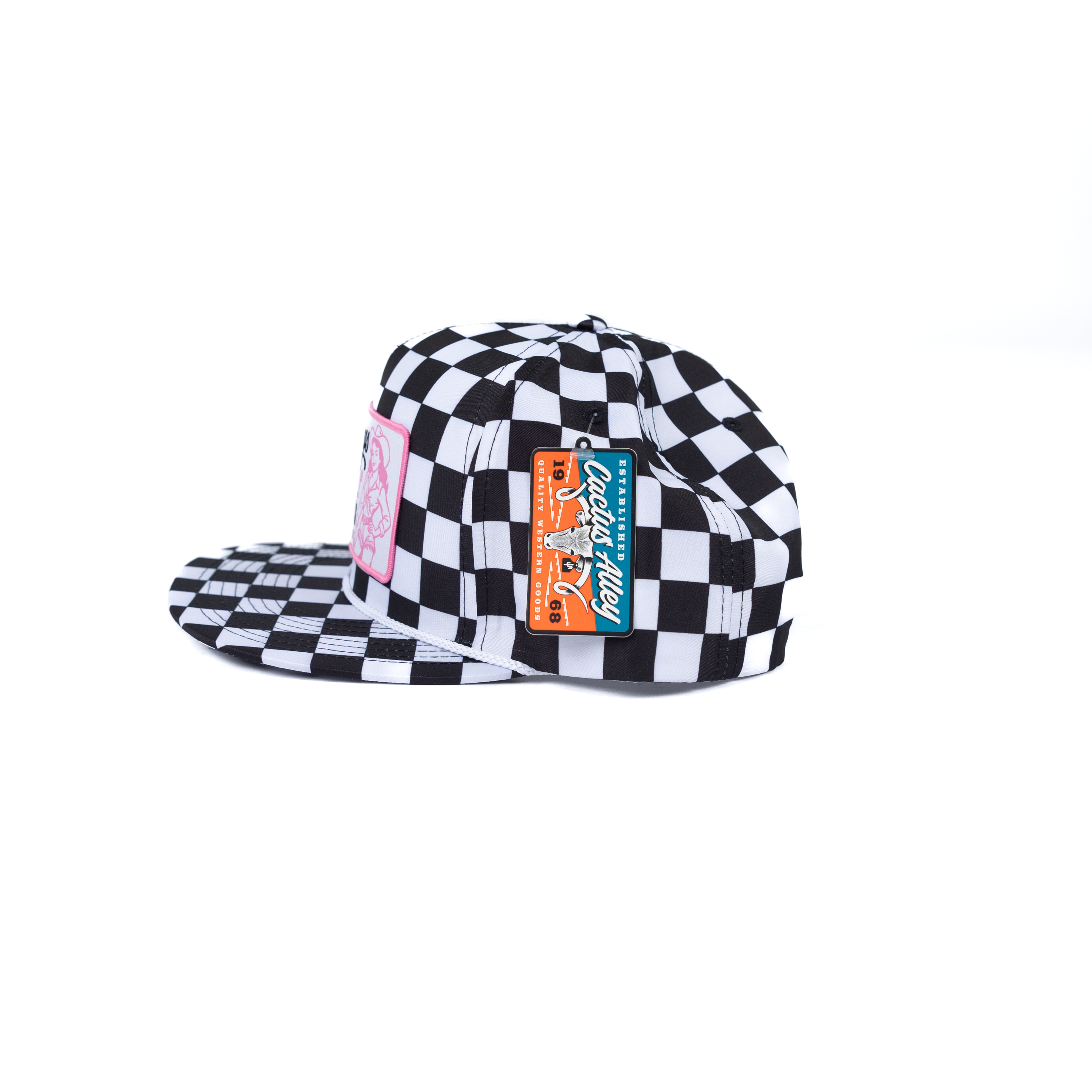 Women's Cactus Alley Checkered Flat Bill with "Cowboys Make Better Lovers" Patch