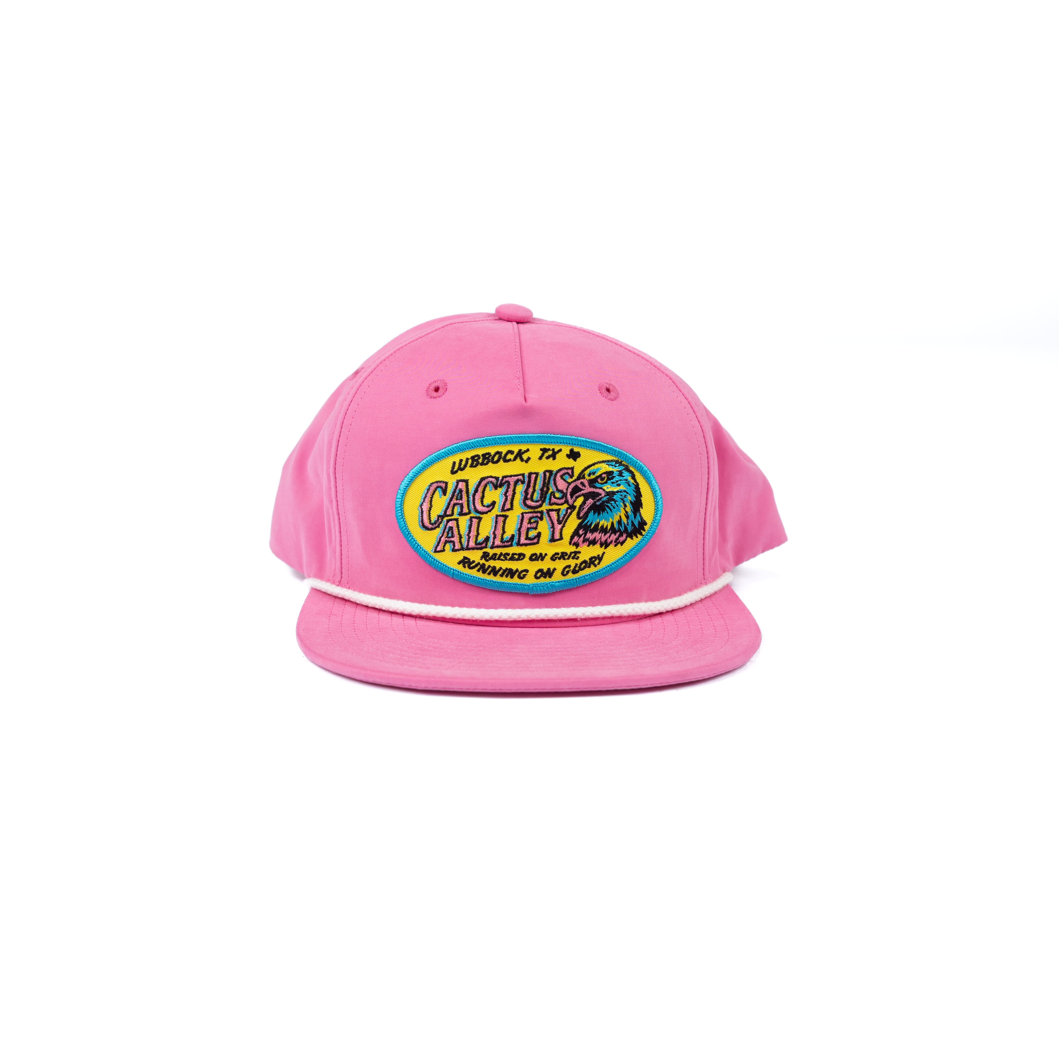 Women's Cactus Alley Neon Pink Flat Bill Cap with Yellow and Blue Grit Patch