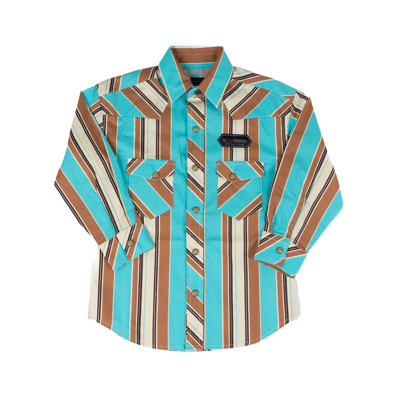 Boy's Rock and Roll Denim Long Sleeve Striped Snap Shirt BBN2S08652