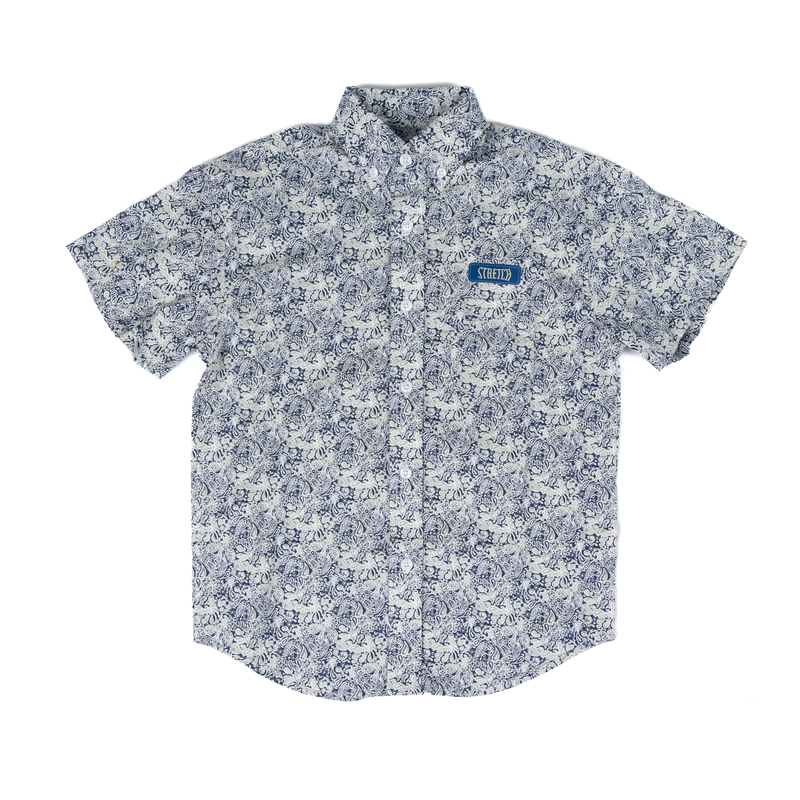 Boy's Panhandle Short Sleeve Blue Paisley Print Button Up Shirt SBB3S08968