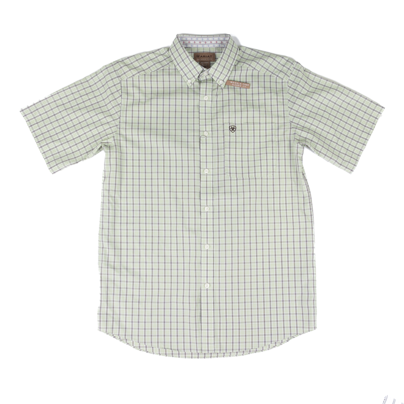 Men's Ariat Short Sleeve Green Plaid Wrinkle Free Classic Fit Shirt 10073695