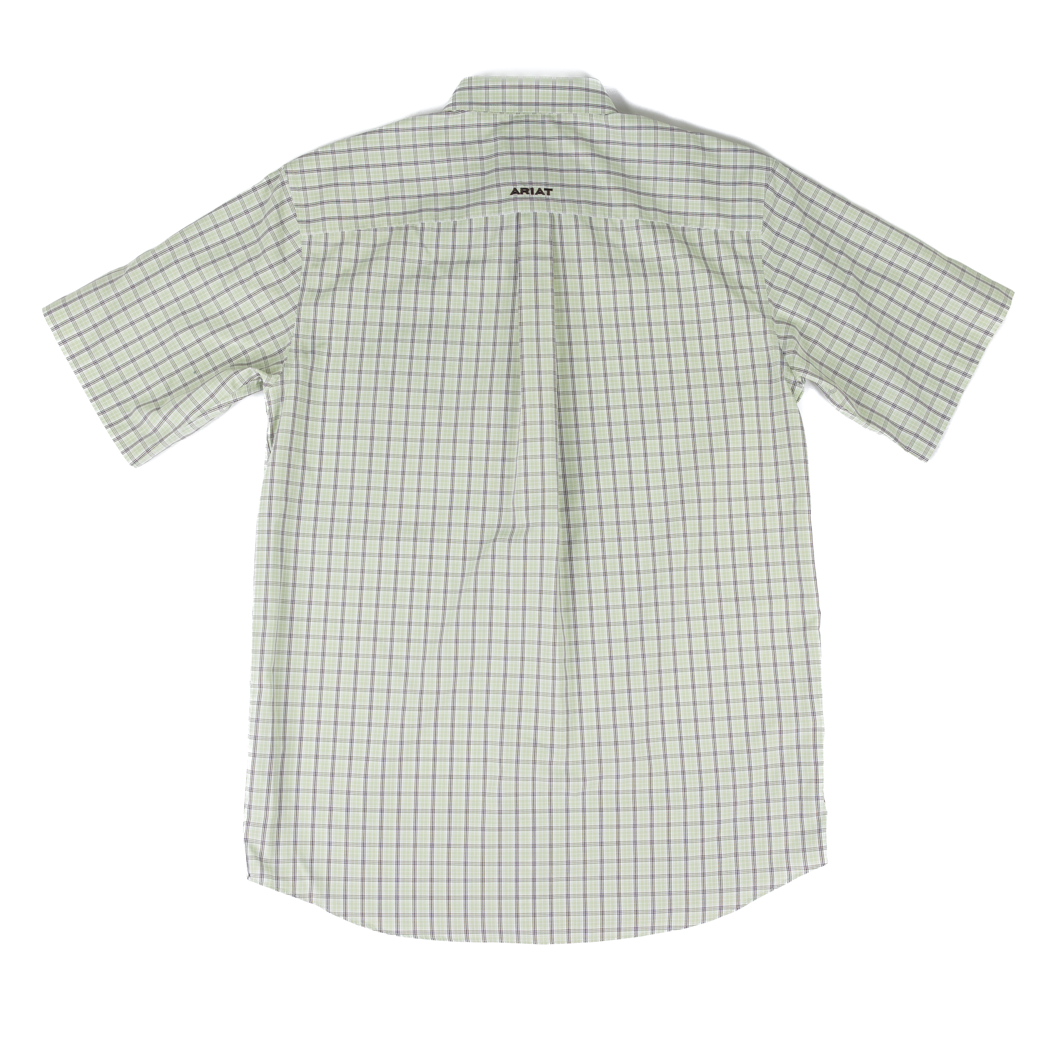 Men's Ariat Short Sleeve Green Plaid Wrinkle Free Classic Fit Shirt 10073695