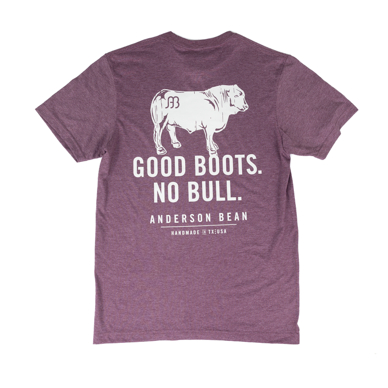 Men's Anderson Bean Short Sleeve Maroon "Good Boots No Bull" T-shirt 