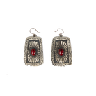 Women's Handmade Silver and Red Matte Concho Dangle Earrings 