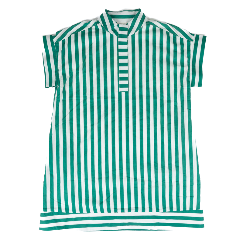 Women's Entro Short Sleeve Green and White Relaxed Fit Dress D31543