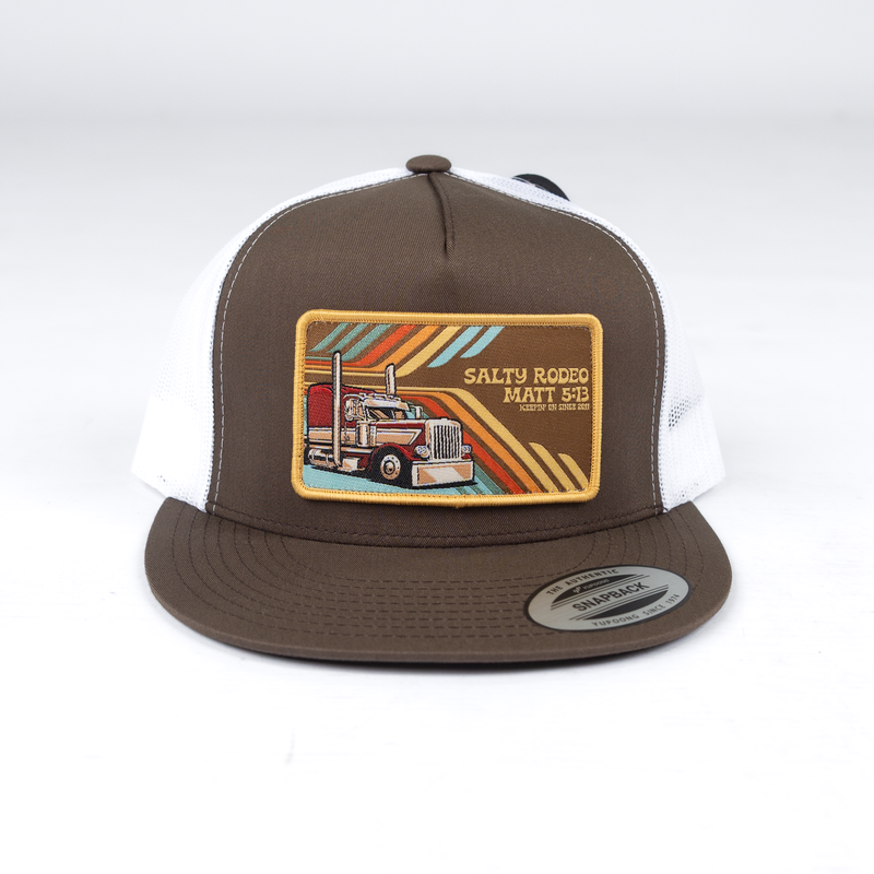 Men's Salty Rodeo Brown/White Snapback with Trucker Patch TENFOUR-BRN