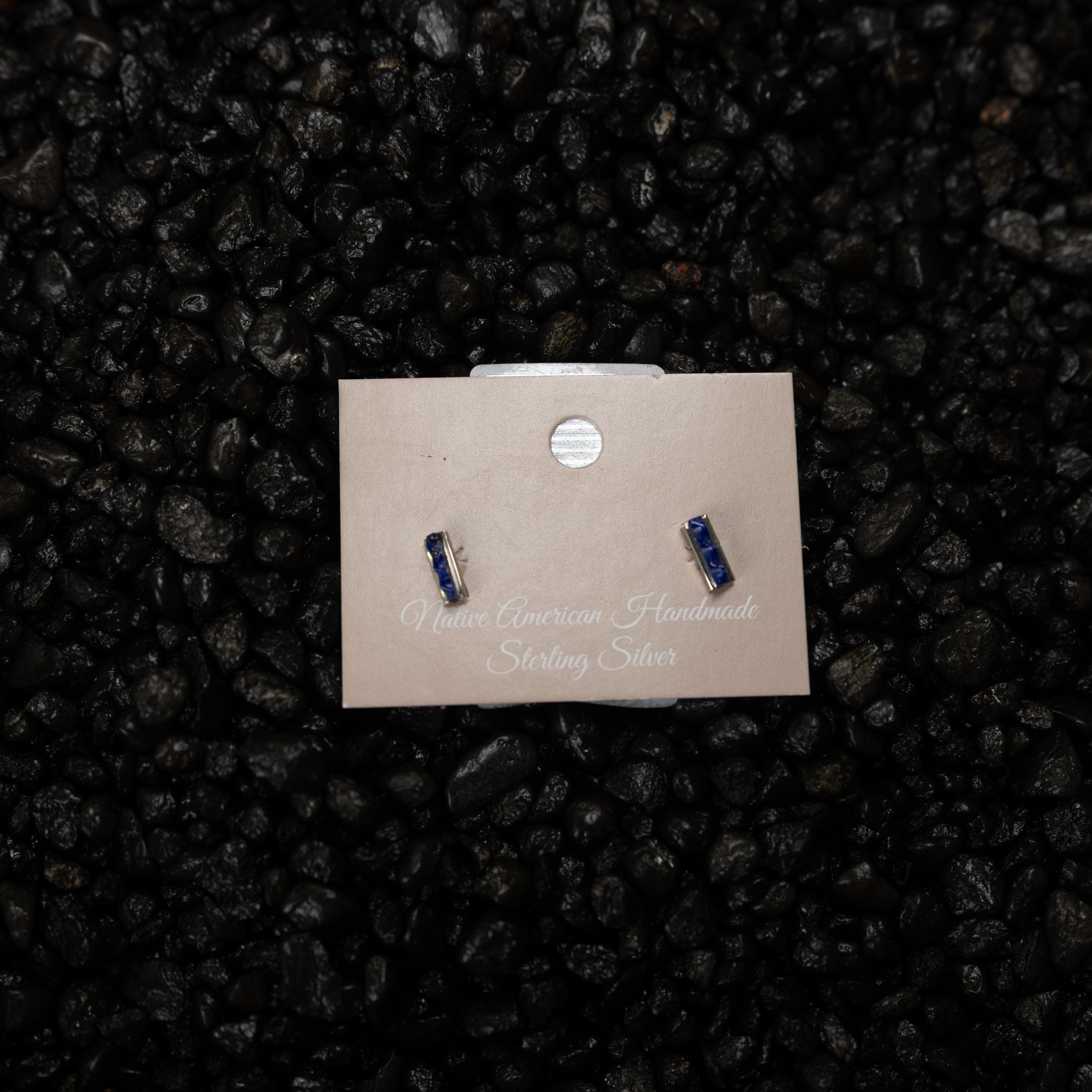 Women's Bilagaana Small Dark Blue Bar Earrings 