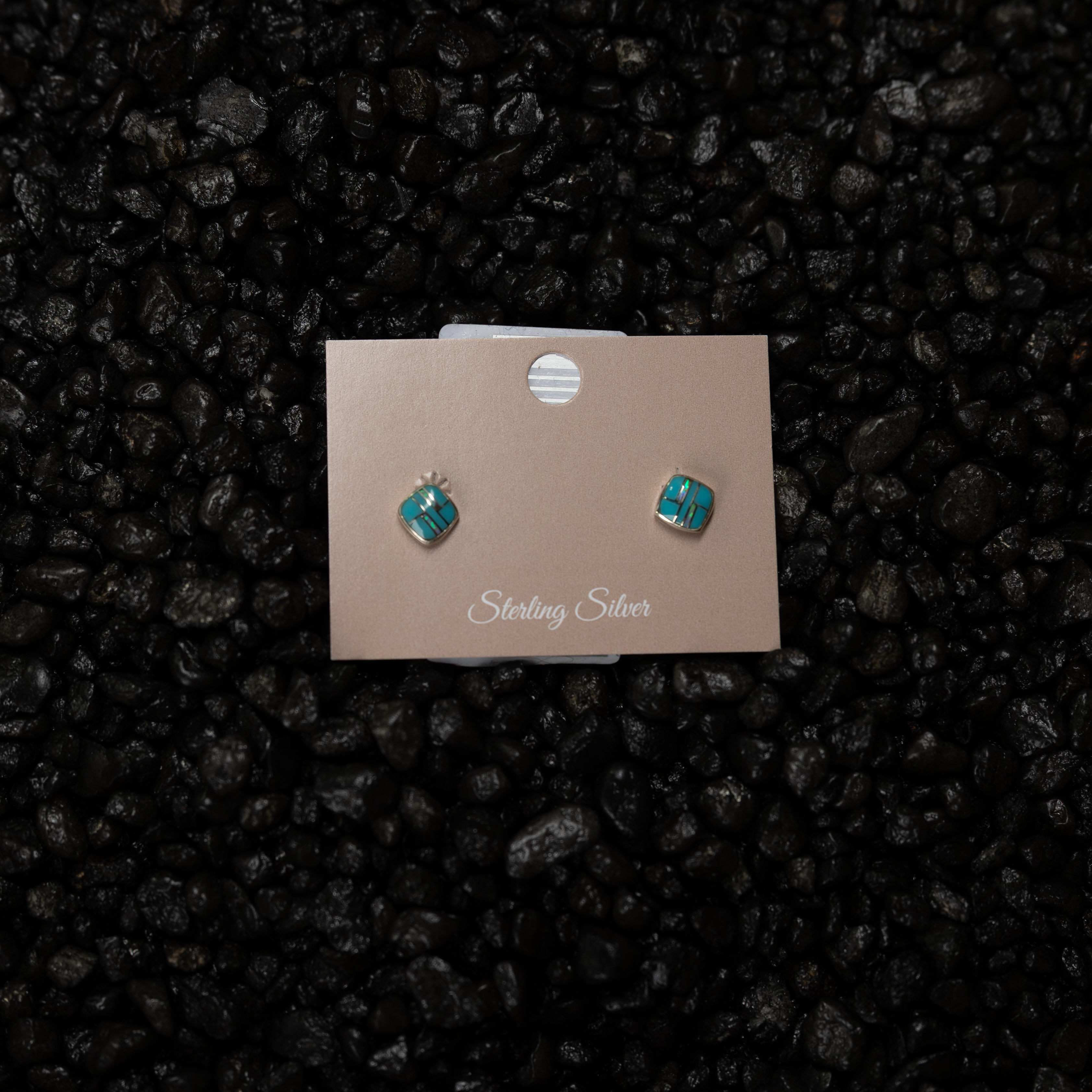 Women's Bilagaana Handmade Multicolor Square Opal Studs 
