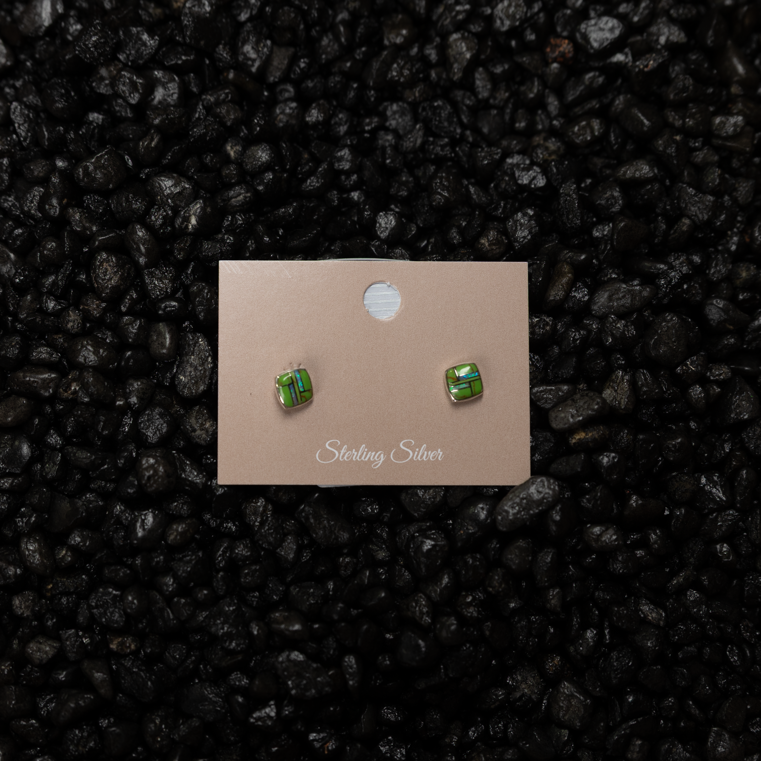 Women's Bilagaana Handmade Multicolor Square Opal Studs 