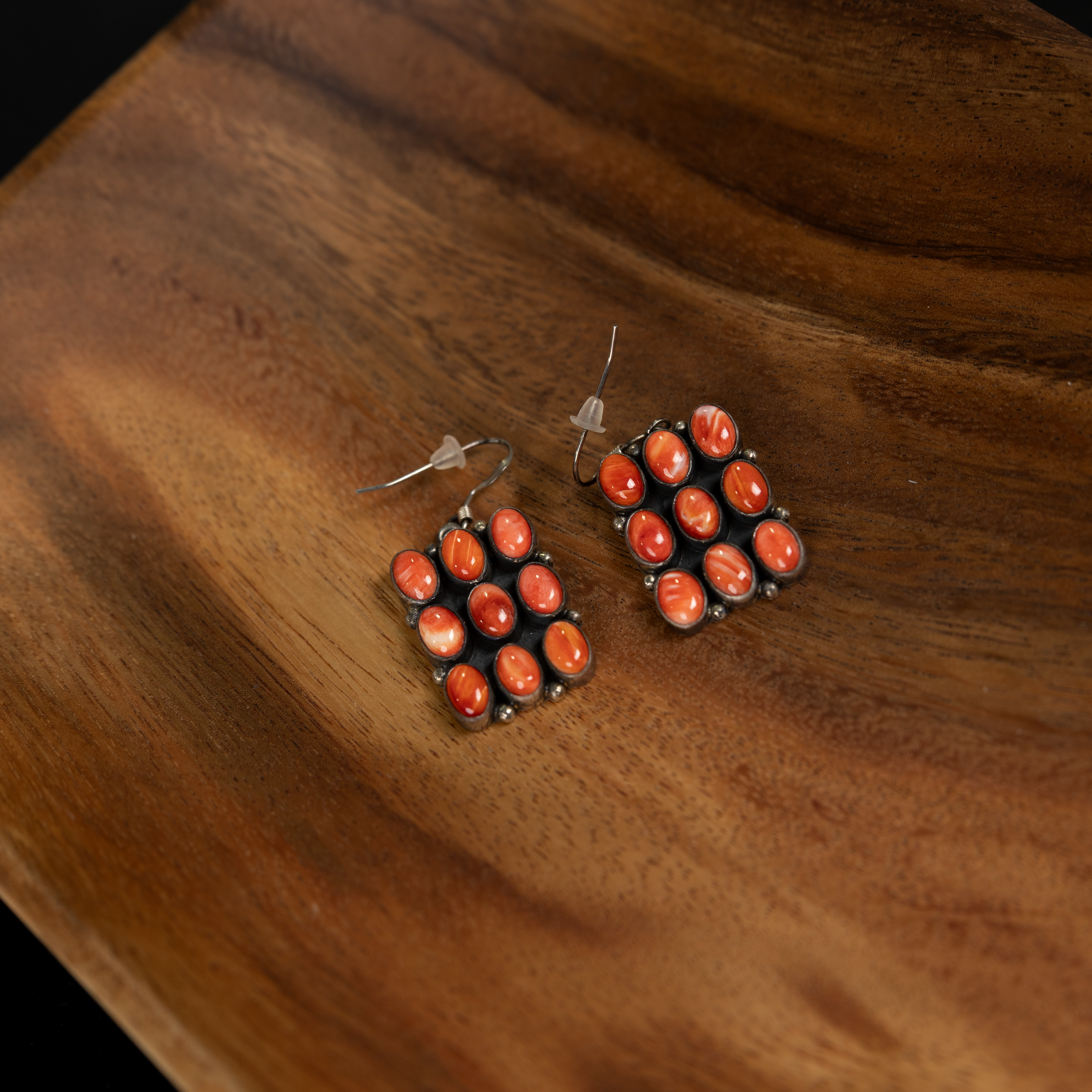 Women's Spiny Oyster 9 Stone French Wire Earrings 