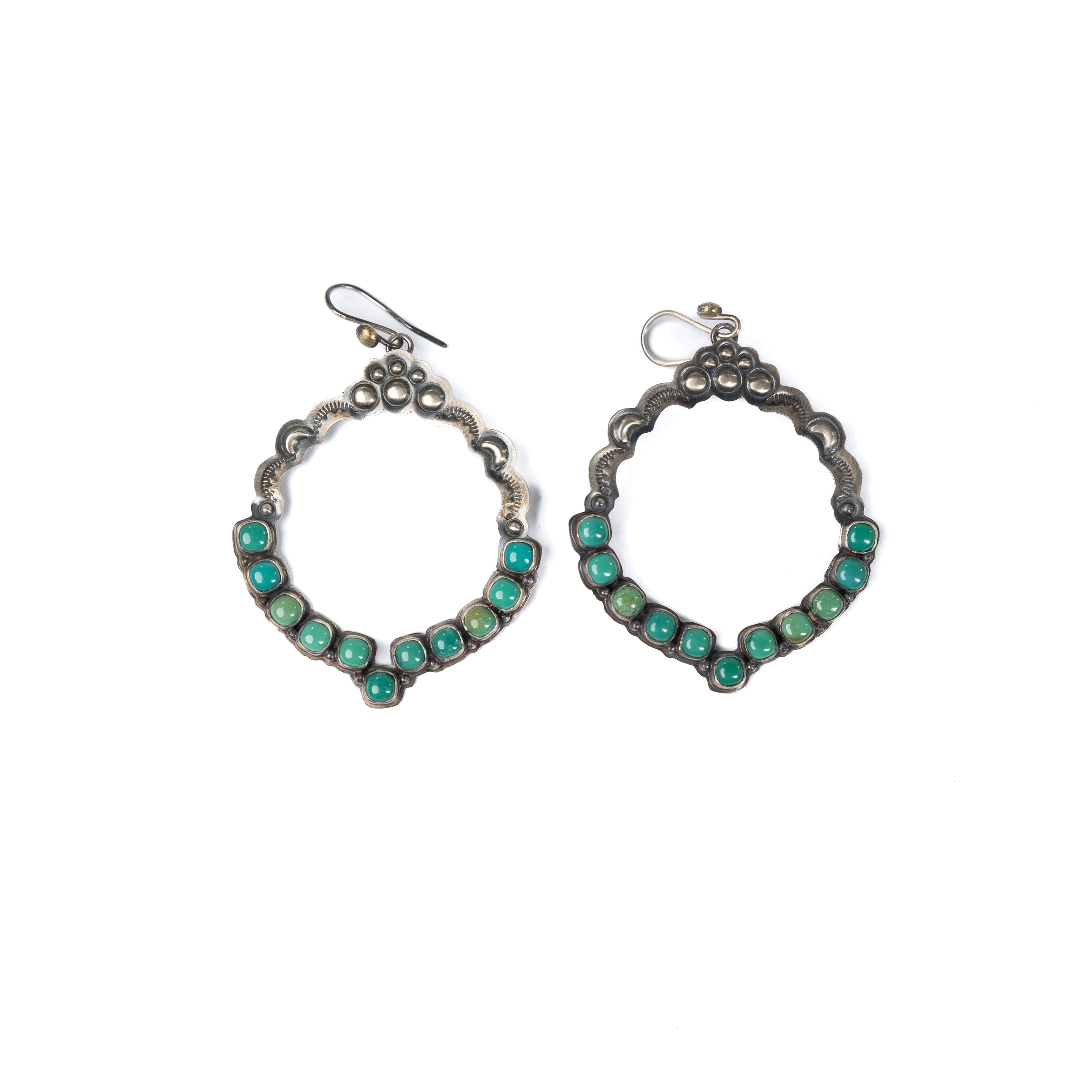 Women's Sunwest Turquoise and Silver French Wire Hoop Earrings 