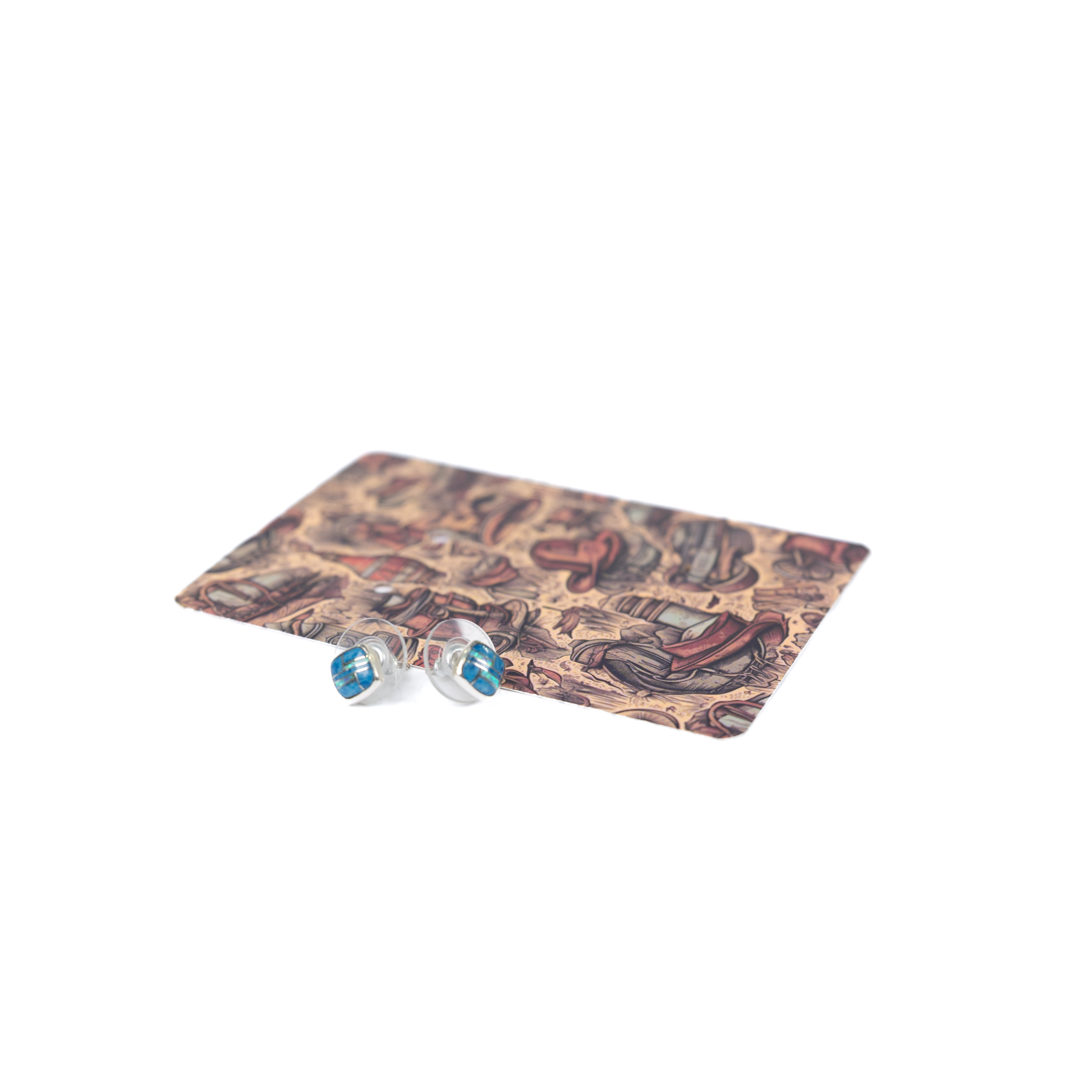 Women's Bilagaana Handmade Blue Turquoise Square Stud Earrings 