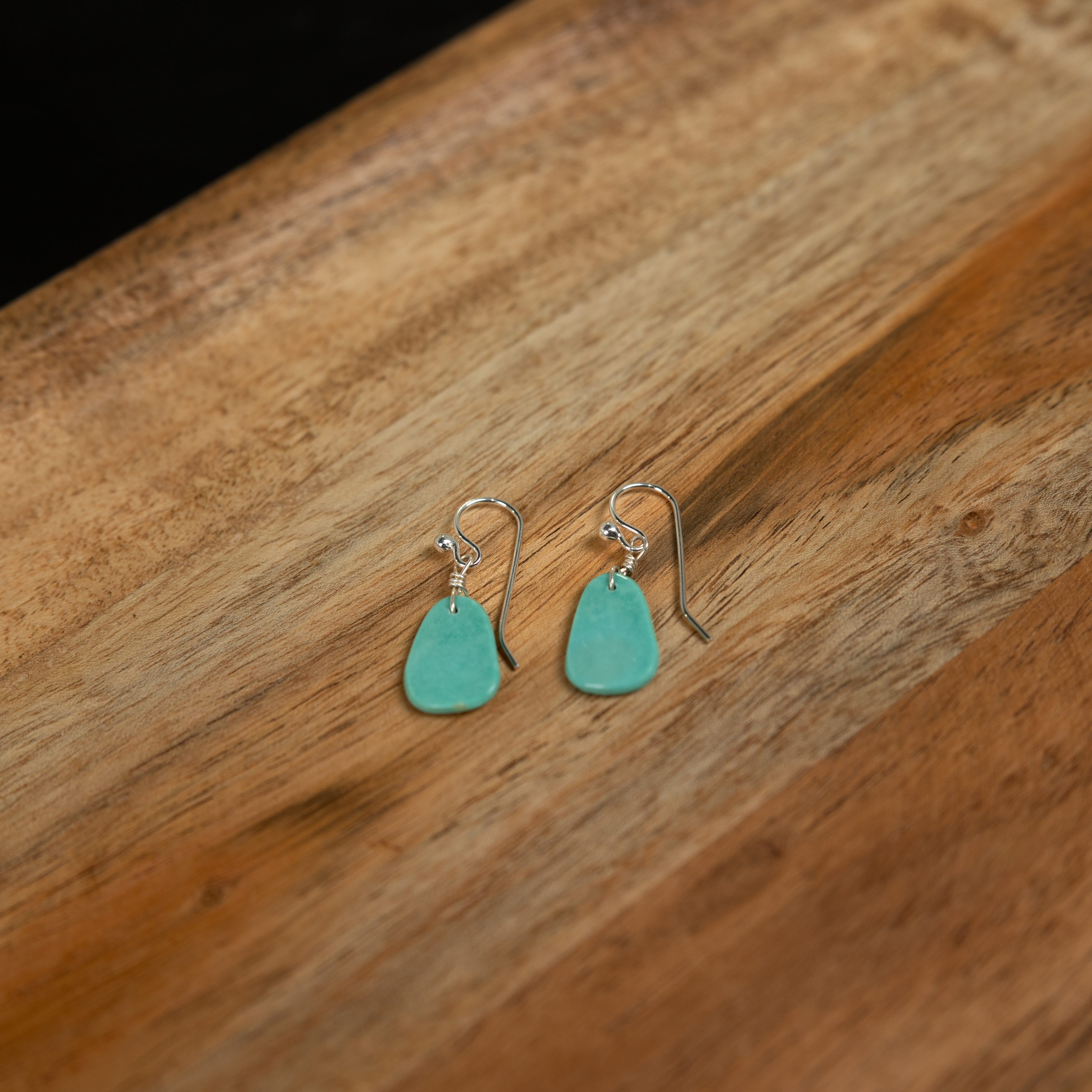 Women's Bilagaana Handmade French Wire with Hanging Turquoise Stone 