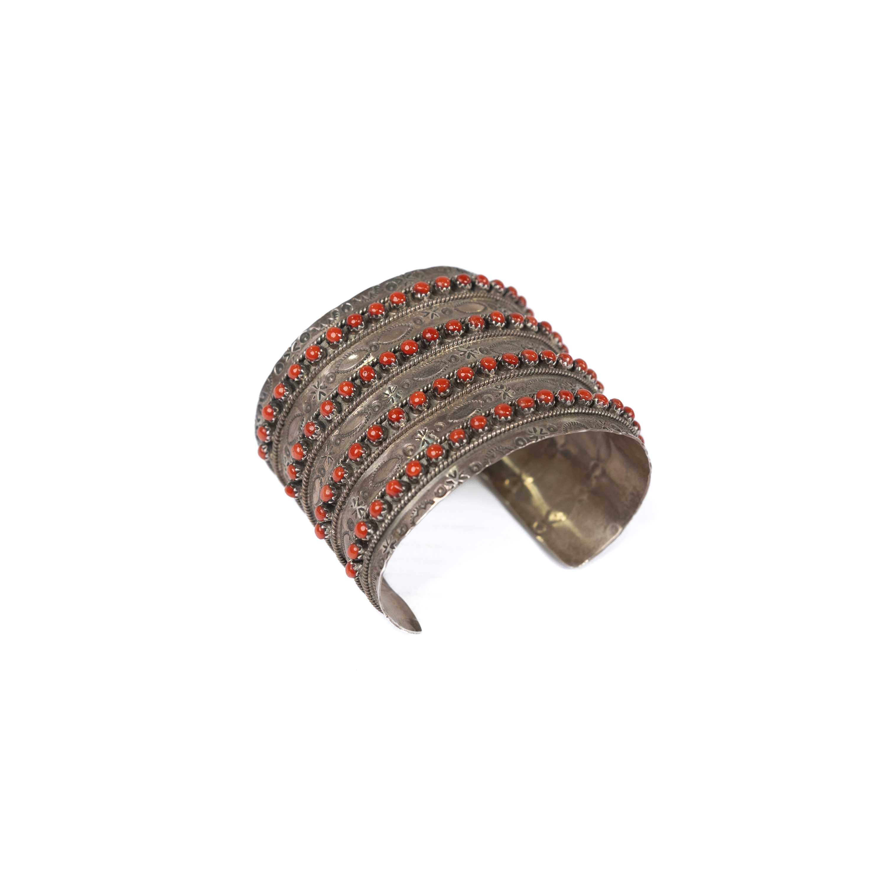 Women's Alzuni Handmade Red Howlite and Silver 4 Line Large Cuff Bracelet 