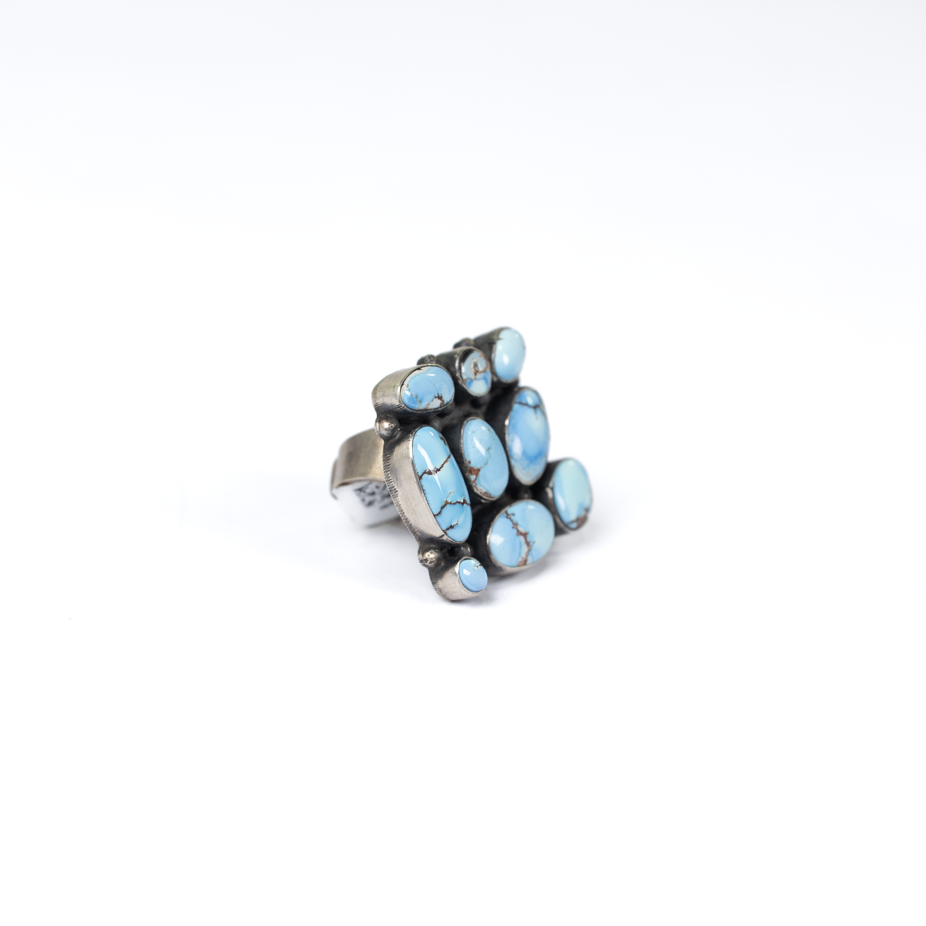 Women's Gallup Handmade 9 Stone Golden Hill Turquoise and Silver Ring 