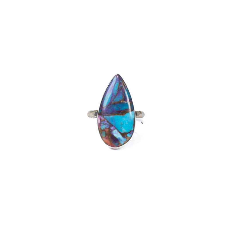 Women's Handmade Turquoise and Purple Teardrop Ring 