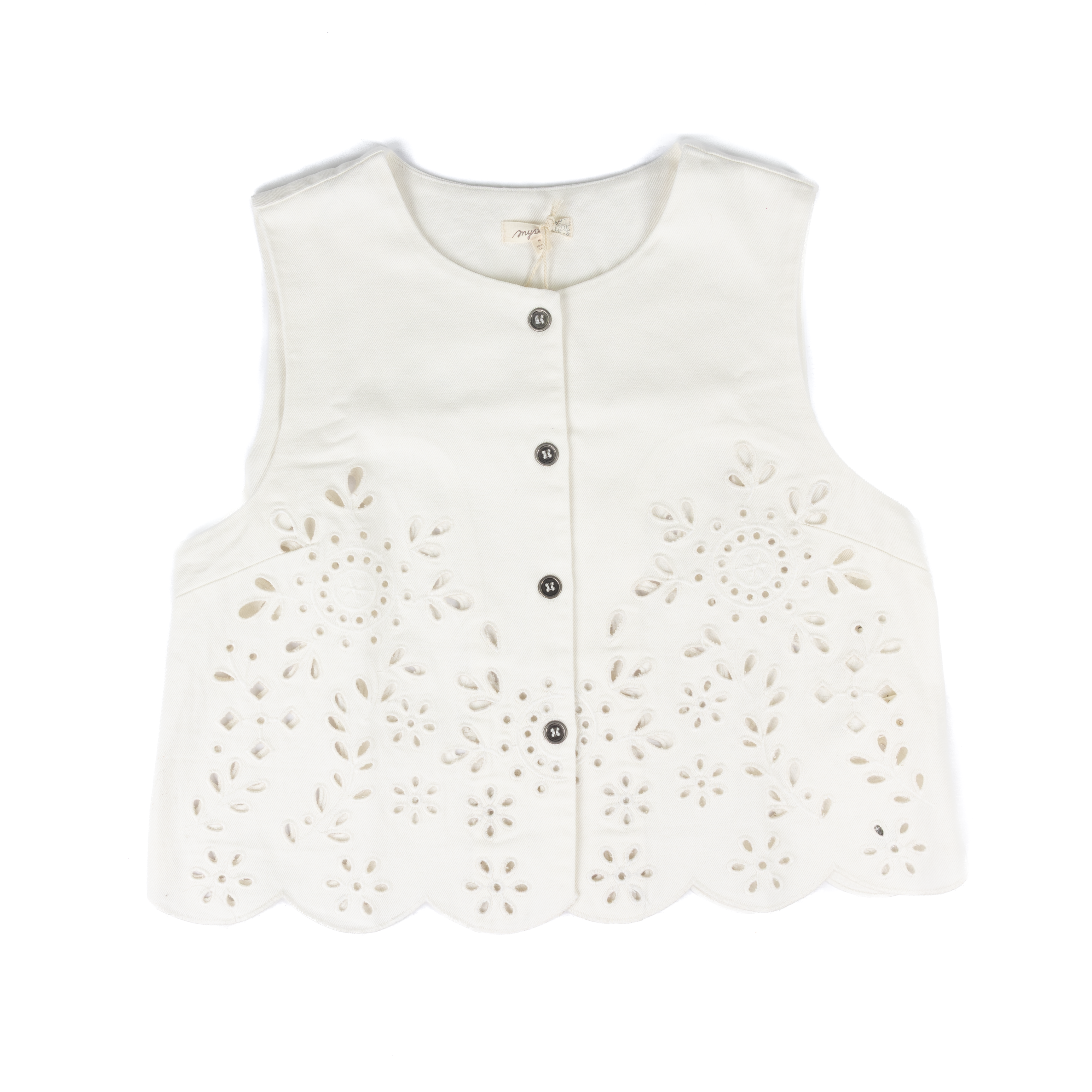 Women's Off White Embroidered Eyelet Washed Vest 71098