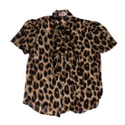 Howdy Hanny Women's Short Sleeve Leopard Print Tie Blouse