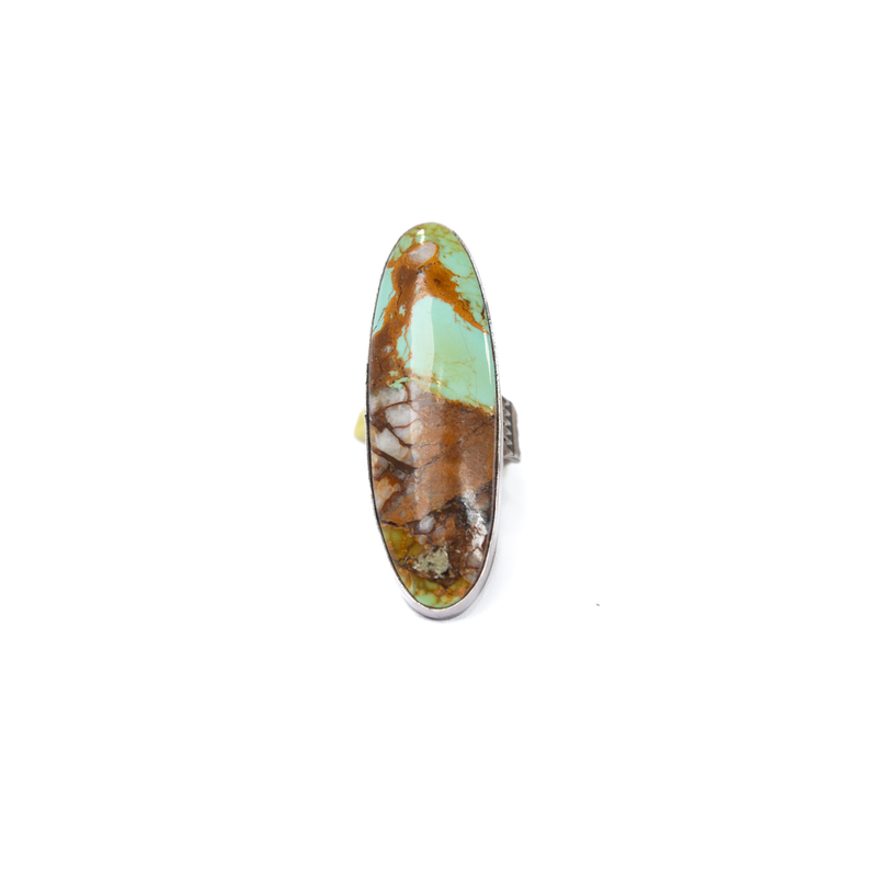 Women's Handmade Turquoise and Brown Long Oval Ring 